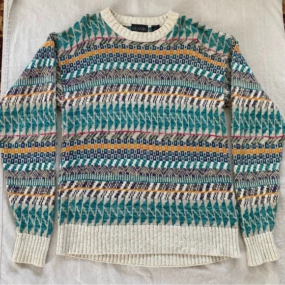 Men’s Vintage Sweater Graphix Aztec Western Crew Neck 100% cotton Sz Large - Picture 3 of 7